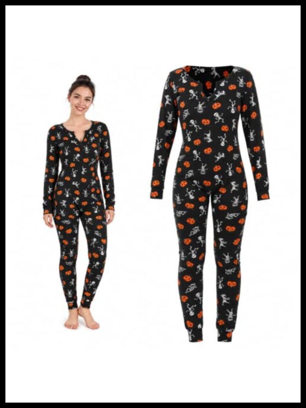 Women's Halloween One-Piece Pajamas Slim Fit Button Down V-Neck Romper